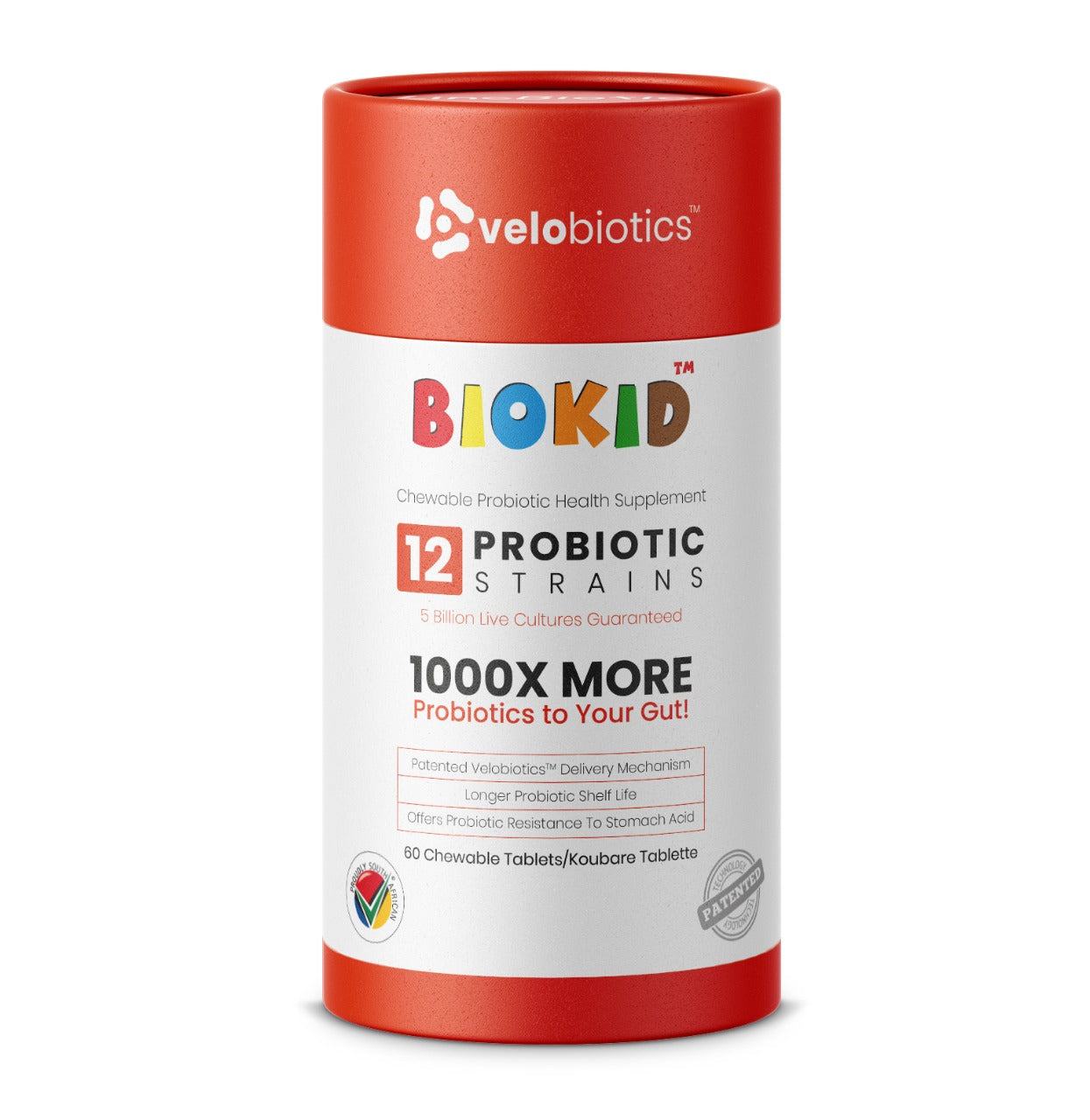 Container of BioKid™ Probiotics Chewables with 12 probiotic strains for children's digestive and immune health.