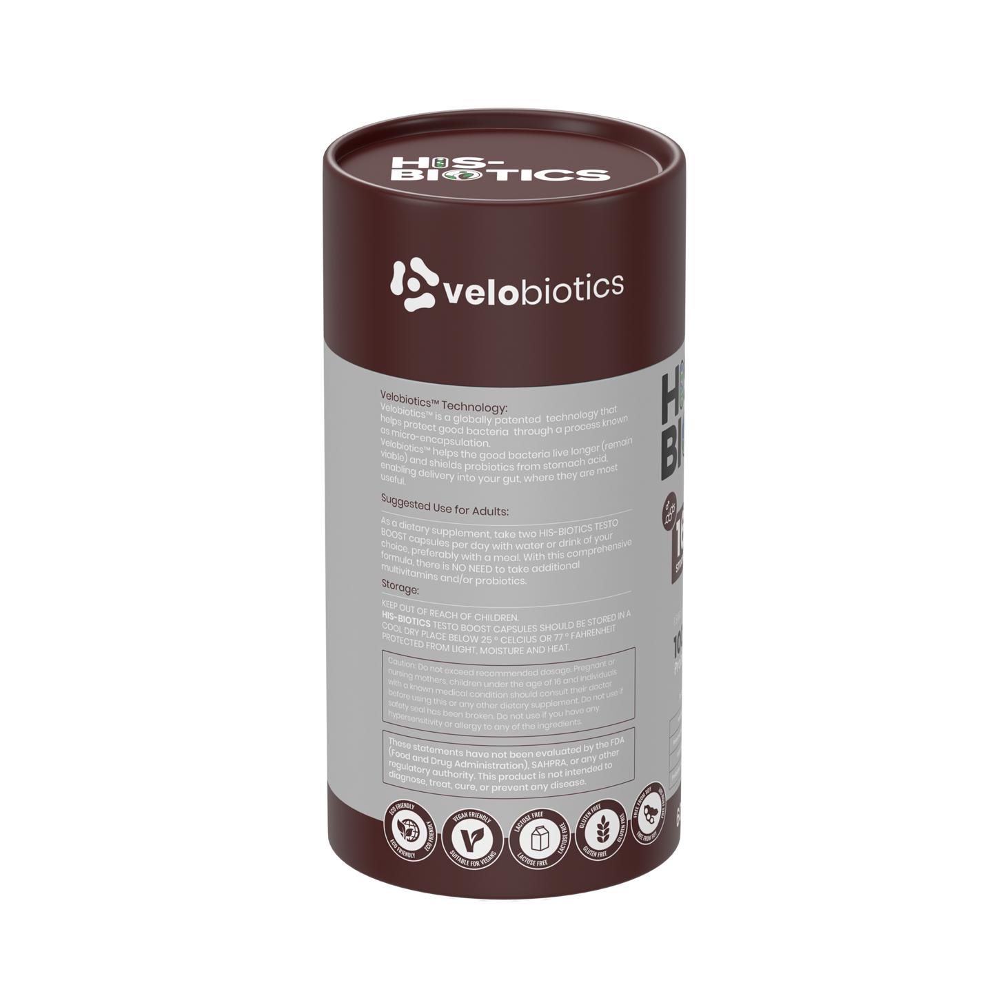 His-Biotics® Sport Testo Boost probiotic supplement for male vitality with Velobiotics™ technology and herbal extracts