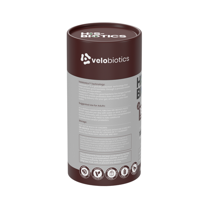 His-Biotics® Sport Testo Boost probiotic supplement for male vitality with Velobiotics™ technology and herbal extracts