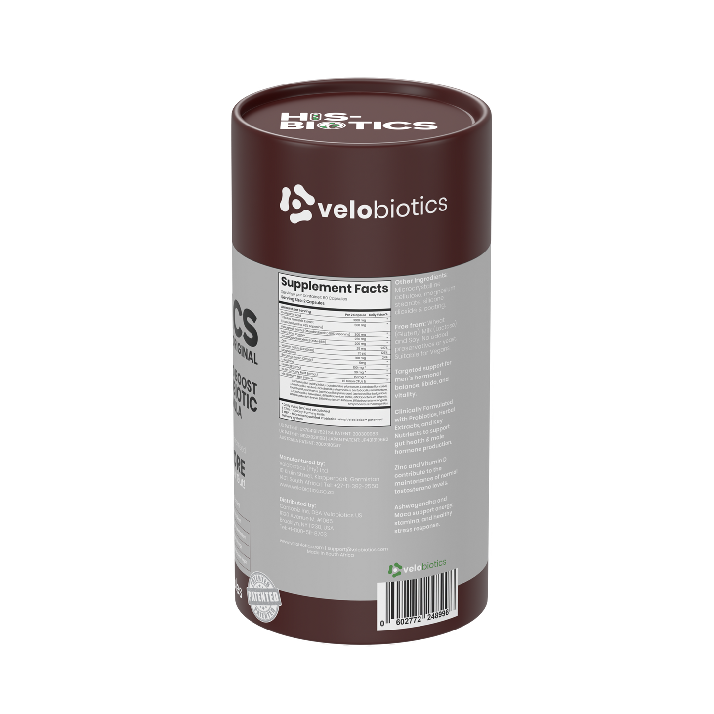 His-Biotics Sport Testo Boost probiotics supplement with Velobiotics technology and natural testosterone support ingredients