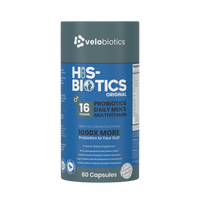 His-Biotics Original Capsules men's multivitamin with 16 probiotic strains for gut health and vitality, 60 capsules bottle.