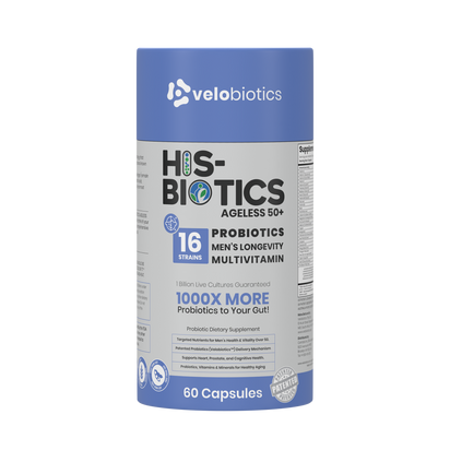 His-Biotics Original Ageless 50+ men's probiotic multivitamin with 16 strains, Velobiotics technology, supports prostate, heart, and cognitive health, 60 capsules