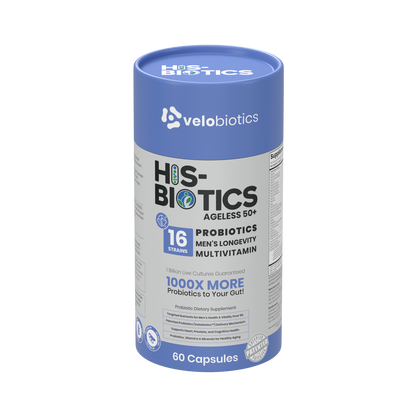 His-Biotics Original Ageless 50+ multivitamin probiotics for men's health and longevity, 60 capsules bottle