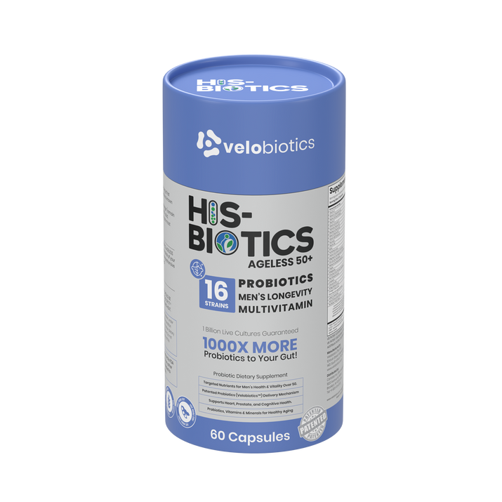 His-Biotics Original Ageless 50+ multivitamin probiotics for men's health and longevity, 60 capsules bottle