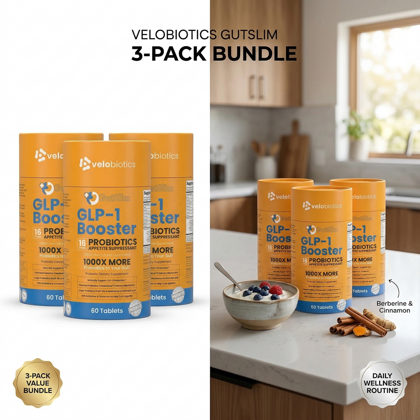 GutSlim Probiotics GLP-1 Booster supplement capsules with natural ingredients for gut health and wellness