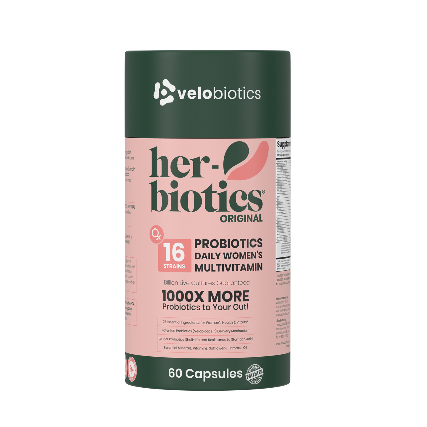Her-Biotics Original Capsules probiotic supplement for women's daily multivitamin with 16 strains and 60 capsules.
