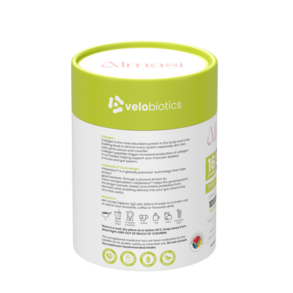 Velo16 Probiotic Digestive Capsules with Femina Probiotic and Velobiotics Collagen Powder for gut health, glowing skin, and immune support