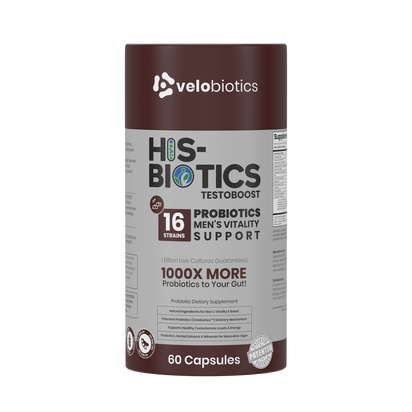 His-Biotics Sport Testo Boost probiotic supplement for men's vitality and testosterone support with 16 strains and 60 capsules