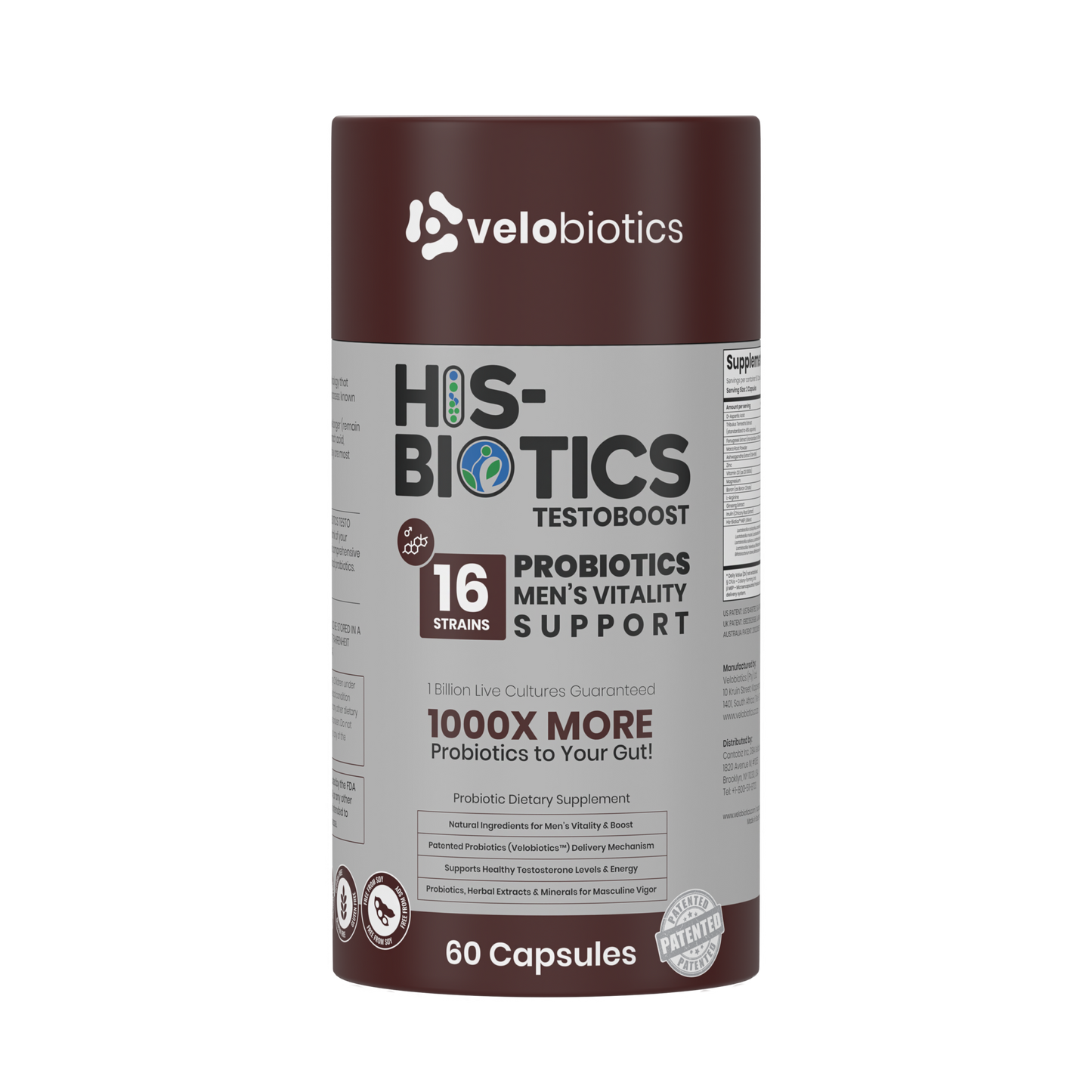 His-Biotics Sport Testo Boost probiotic supplement for men's vitality and testosterone support with 16 strains and 60 capsules