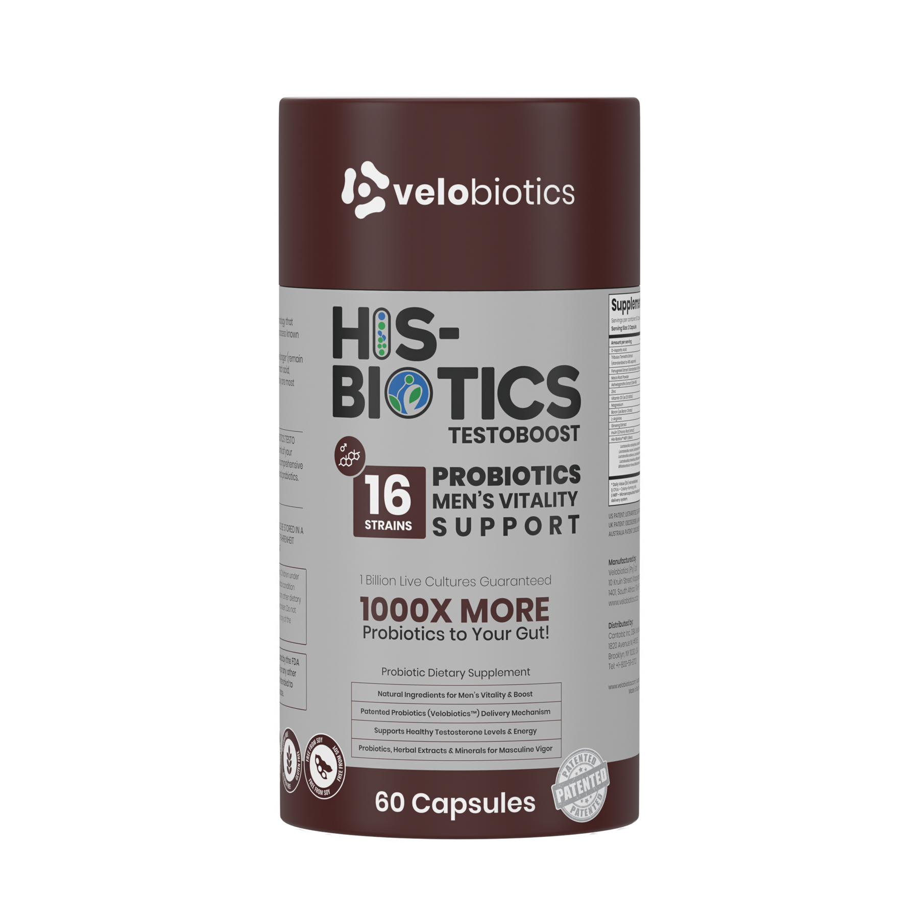 His-Biotics Sport Testo Boost probiotic supplement for men's vitality and testosterone support with 16 strains and 60 capsules