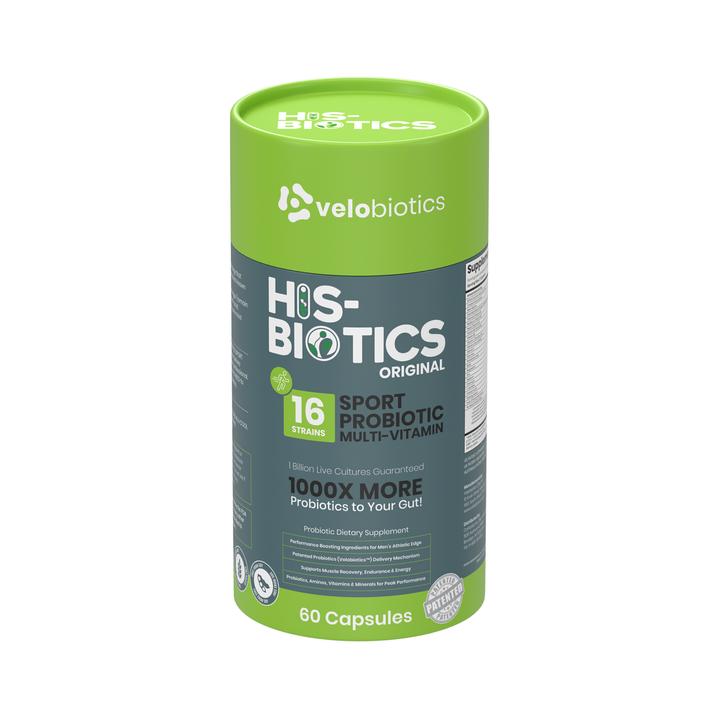 His-Biotics Probiotics SPORT multivitamin capsules with 16 probiotic strains for enhanced athletic performance and gut health.