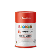 GutScribe BioKid chewable probiotic tablets for children with 12 strains and Velobiotics technology for gut health