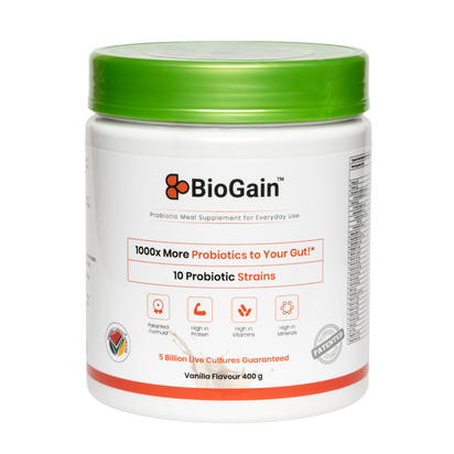 BioGain™ - Probiotics Meal 400g container with advanced probiotic delivery for accelerated recovery and gut health support.