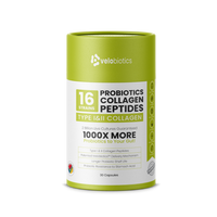 Velobiotics™ Probiotics Collagen Peptides bottle, 30 capsules, combines probiotics and collagen for health and beauty.