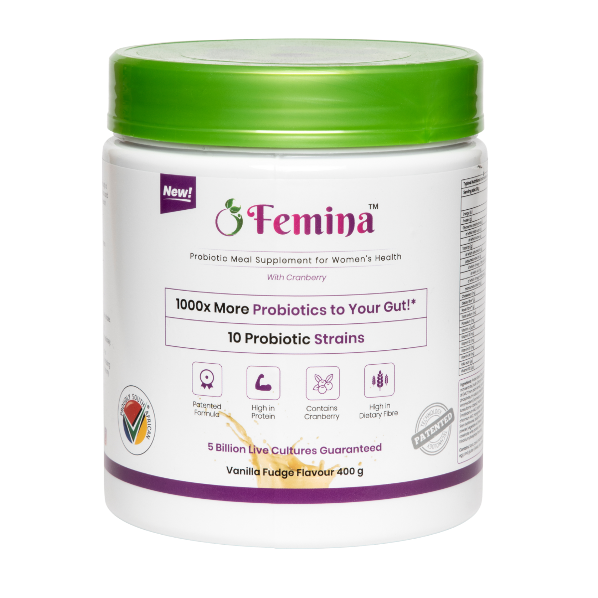Femina™ Probiotics Meal Replacement 400g jar for women's health, featuring probiotics, cranberry extract, and Velobiotics™ technology.
