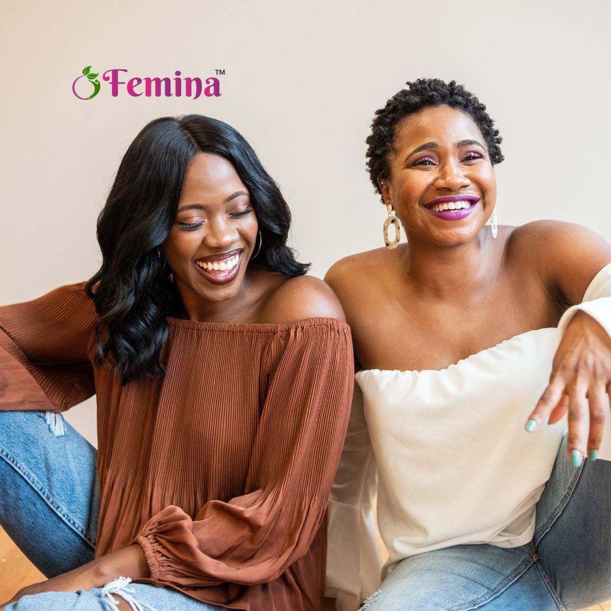 Femina™ Cookie Fresh Boric Acid Suppositories - Two women smiling, symbolizing confidence and balance.