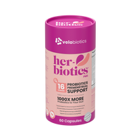 Her-Biotics PMS Support probiotic supplement for premenstrual symptom relief and hormonal balance, 60 capsules.