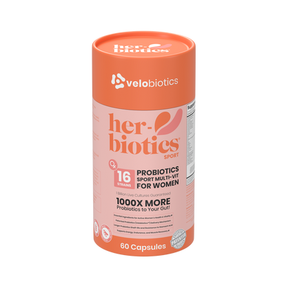 Her-Biotics Sport Capsules probiotic multivitamins for active women supporting energy, endurance, and muscle recovery.