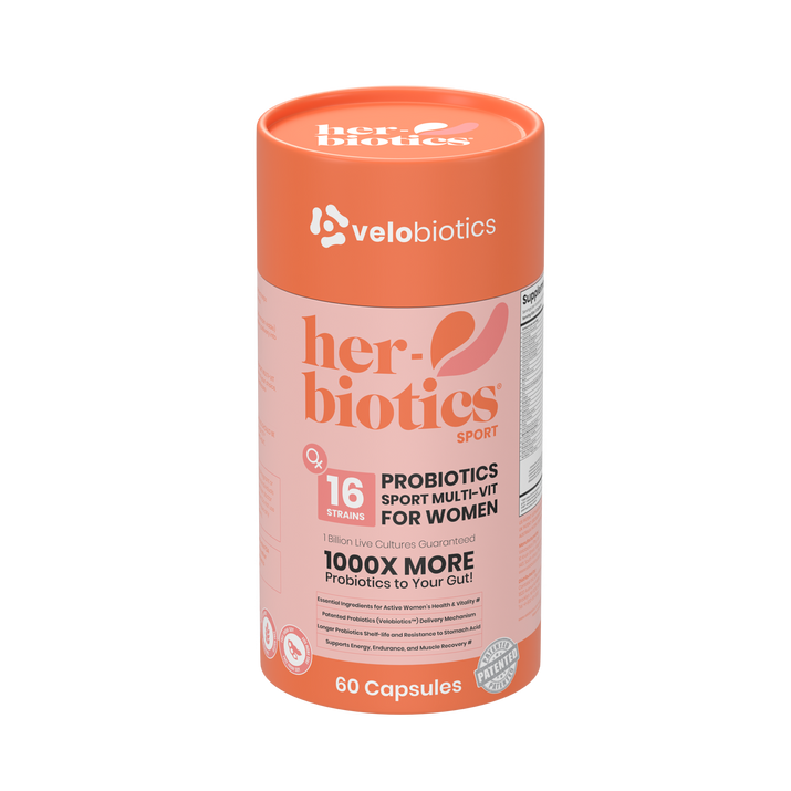 Her-Biotics Sport Capsules probiotic multivitamins for active women supporting energy, endurance, and muscle recovery.