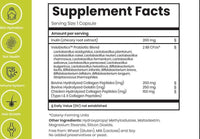 Velobiotics™ Probiotics Collagen supplement facts, showing probiotic and collagen blend details for skin and gut health.
