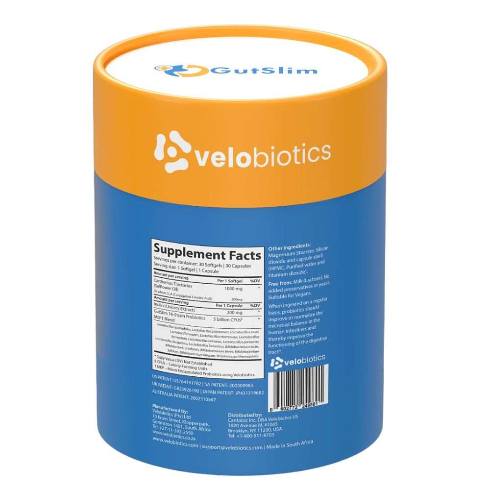 GutSlim Probiotics Tummy Toner bottle with capsules for digestive balance and belly fat reduction