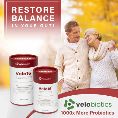 Velo16 Probiotic Capsules for gut health with advanced delivery technology.
