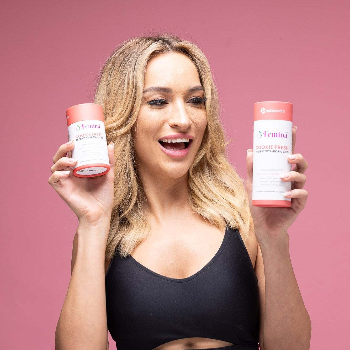 Femina™ Cookie Fresh Probiotics and Boric Acid Suppositories package for intimate health and pH balance relief