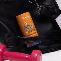 GutSlim Probiotics GLP-1 Booster supplement facts and benefits table with natural ingredients for gut health and wellness