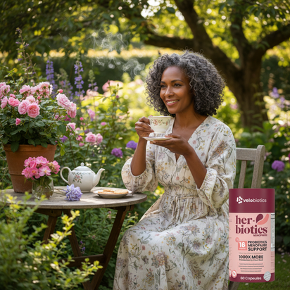 Her-Biotics Probiotics Menopausal Support supplement bottle for hormonal balance and menopause relief